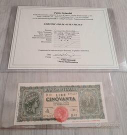 BANCONOTA FDS*50 LIRE 1944*ITA.TURRITA*PERIZIATA