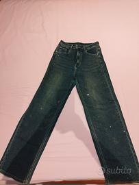 jeans donna in denim medio blu/ grigio con strass