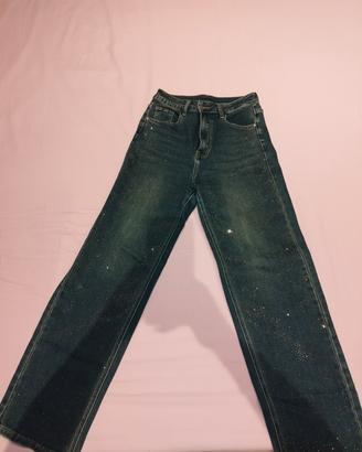 jeans donna in denim medio blu/ grigio con strass