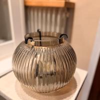 porta candela in vetro ambrato e metallo