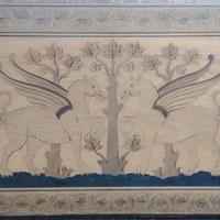 antica tavola in legno intarsiata 