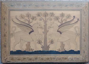 antica tavola in legno intarsiata 