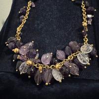 Collana con ciondoli ametista-cristallo rocca oro