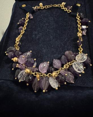 Collana con ciondoli ametista-cristallo rocca oro