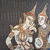 Quadro etnico Thai su tessuto - 28,5 x 28,6 cm