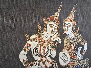 Quadro etnico Thai su tessuto - 28,5 x 28,6 cm