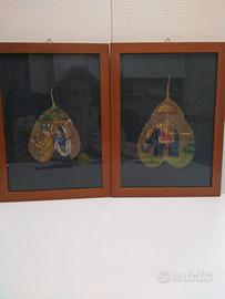 Dipinti Indiani su foglia di banyan (fico sacro)