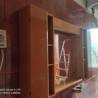 Pensile specchio luci+accessori bagno in legno