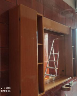 Pensile specchio luci+accessori bagno in legno