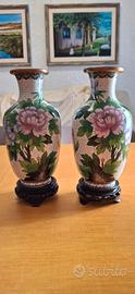 Coppia di vasi cinesi cloisonne zi jin cheng 20 cm