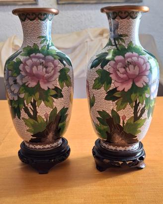 Coppia di vasi cinesi cloisonne zi jin cheng 20 cm