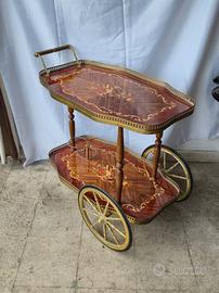 Carrello Porta Liquori Vintage in Legno Intarsiato