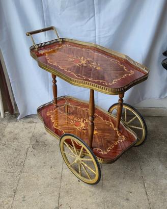 Carrello Porta Liquori Vintage in Legno Intarsiato