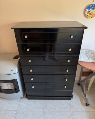 Cassettiera alta 125 cm a 7 cassetti nero lucido