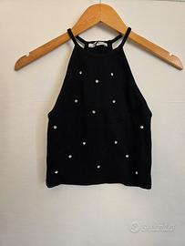 Top Zara trafaluc nero con strass elegante