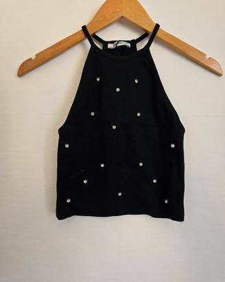Top Zara trafaluc nero con strass elegante