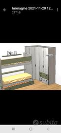 Cameretta bambini completa color salvia/legno bian