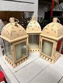 Set 3 Lanterne Shabby Chic in metallo crema