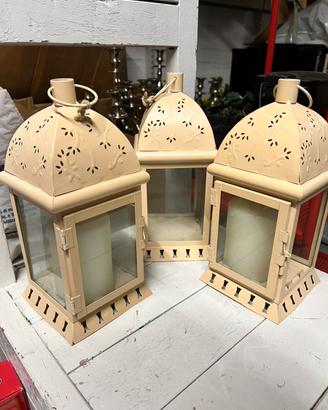 Set 3 Lanterne Shabby Chic in metallo crema