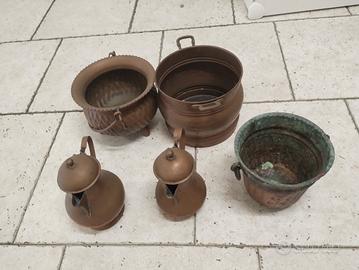 set pentole in rame per arredo 