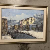 Olio su tela G. Monsuzzo 1997 paesaggio nevoso con