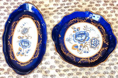 Coppia piattini Limoges France cobalto e oro