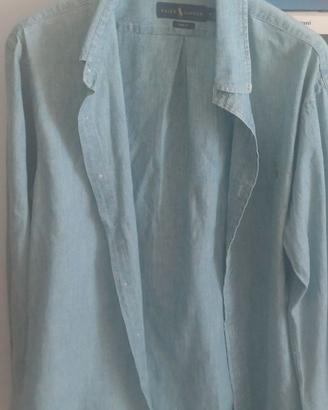 Camicia Ralph Lauren slim fit azzurra in denim leg