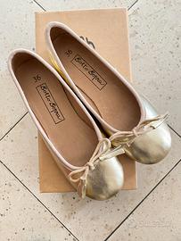 Scarpe ballerine in vera pelle e cuoio platino 36