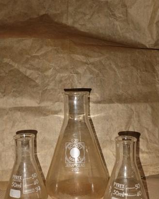 Lotto 3 Beute Vintage Schott Jena Pyrex vetro lab