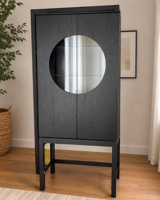 Mobile vetrina design nero con vetro tondo