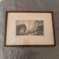 Stampa incisa – soggetto rustico con casa e recinz