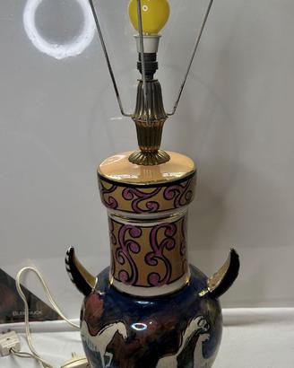 Lampada ceramica vintage decorata cavalli stile De
