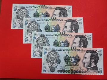 Set 4 banconote 5 Lempiras Honduras 2019 Fds