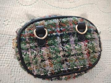 portamonete capiente, in tweed multicolore 