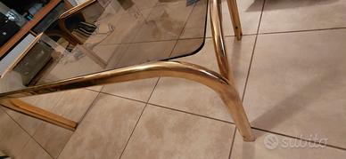 Tavolo da fumo in vetro e metallo dorato