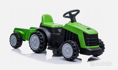 TRATTORE ELETTRICO VERDE PER BAMBINI CON RIMORCHIO