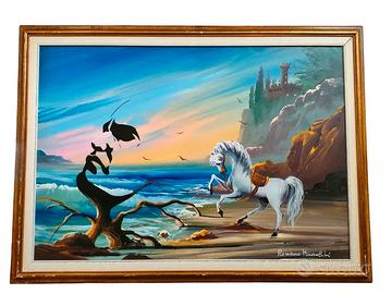 Quadro Olio su tela "Romano Mussolini" Firmato ori