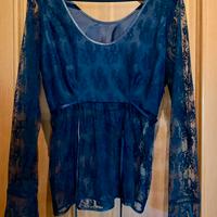Blusa sartoriale in pizzo blu