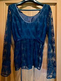 Blusa sartoriale in pizzo blu