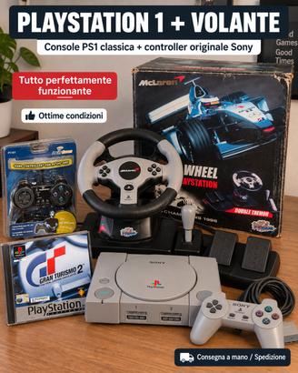 Console ps1 + 2 joypad + volante + gran turismo 2 