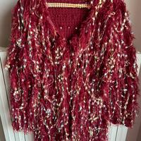 Cardigan donna bordeaux con frange colorate