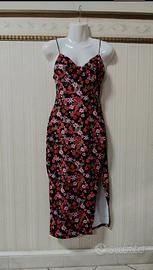 Vestito aderente Bershka floreale con spacco -tg.S