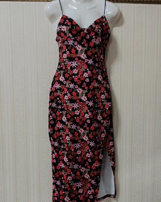 Vestito aderente Bershka floreale con spacco -tg.S