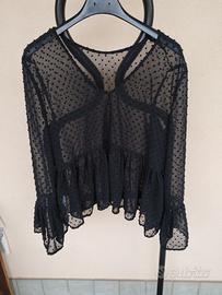 Blusa Trasparente Nera a Pois Terranova Taglia L N