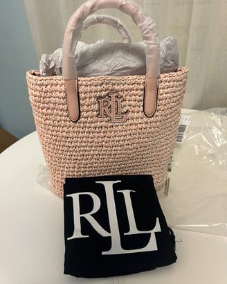 Borsa Ralph Lauren paglia rosa con tracolla nuova