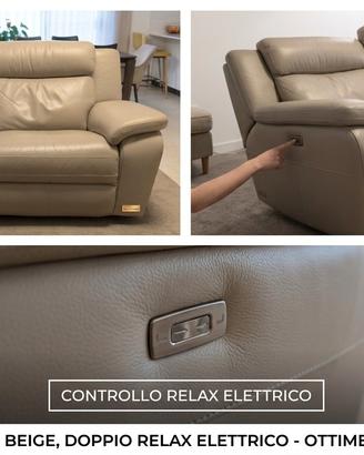 Divano 3 posti in VERA PELLE con 2 relax elettrici