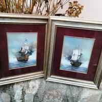 2 vecchi quadri dipinti ad olio velieri storici