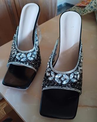 sandali da cerimonia con strass e tacco gioiello n