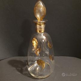 Bottiglia  tappo a goccia e foglie d'oro anni 30