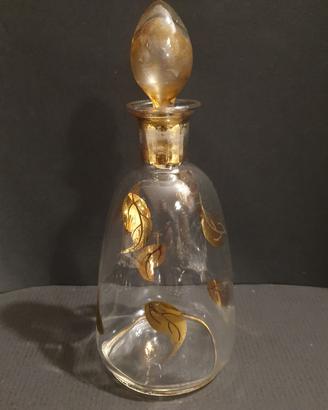 Bottiglia  tappo a goccia e foglie d'oro anni 30